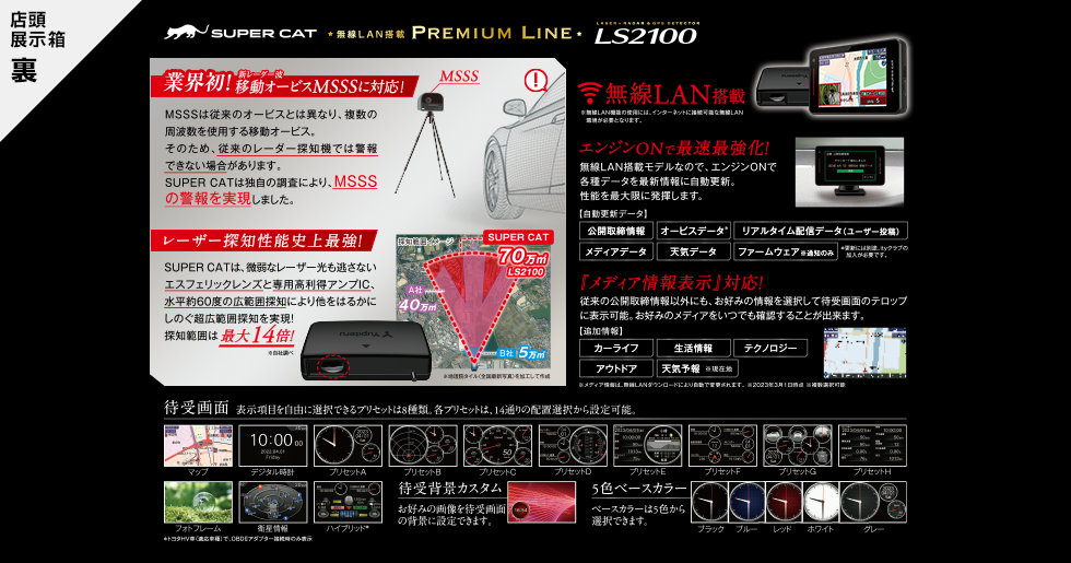 ★【新品】スーパーキャット 移動式オービス対応レーダー探知機 LS2100★